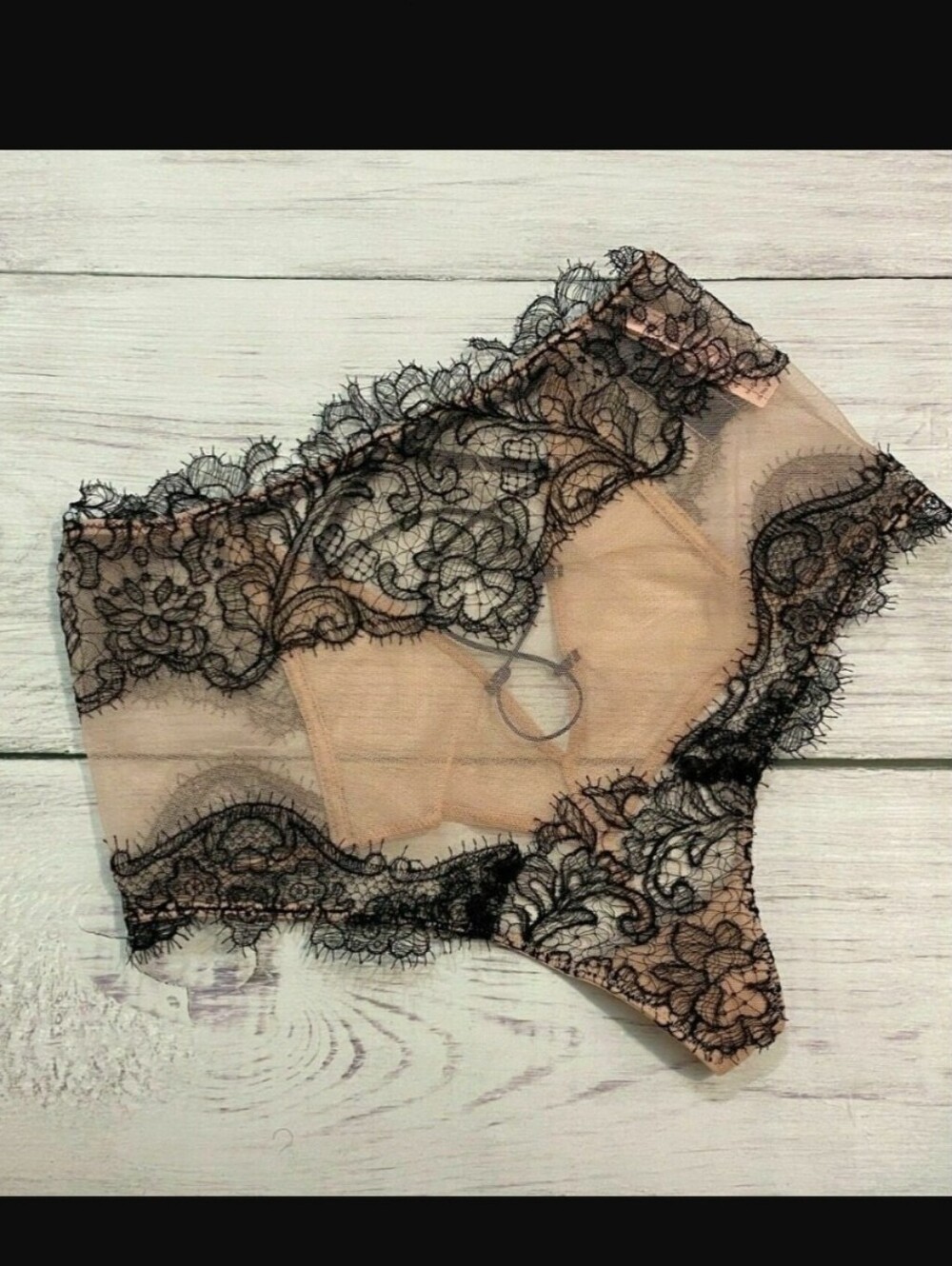 Victoria's secret very sexy luxe mesh lace up embroidered thong panty XS